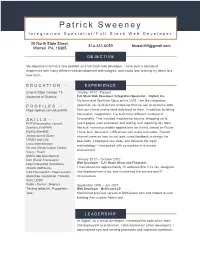 Patrick Sweeney Resume