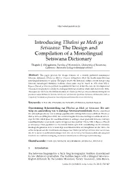 The Design and Compilation of a Monolingual Setswana Dictionary Thapelo J