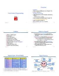 Unix System Programming Overview Outline What Is a Signal? Signal