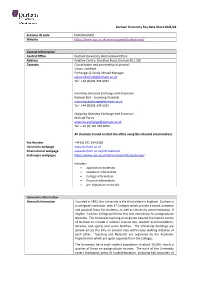 Durham University Key Data Sheet 2021/22 Erasmus ID Code