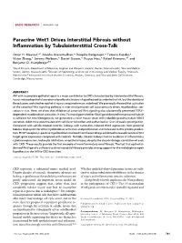 Paracrine Wnt1 Drives Interstitial Fibrosis Without Inflammation by Tubulointerstitial Cross-Talk