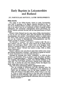 Early Baptists in Leicestershire and Rutland