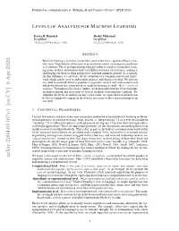 Levels of Analysis for Machine Learning