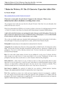 7 Rules for Writers, #5: the 15 Character Types That Affect Plot - 10-21-2014 by Chazda Albright - Greatstorybook.Com