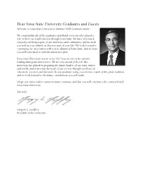 Dear Iowa State University Graduates and Guests: Welcome to Iowa State University’S Summer 2009 Commencement!