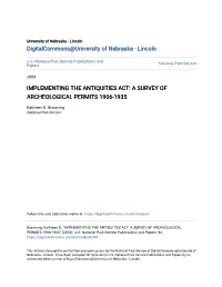 Implementing the Antiquities Act: a Survey of Archeological Permits 1906-1935