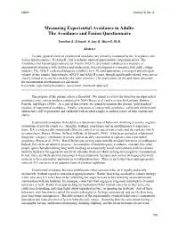 Measuring Experiential Avoidance in Adults: the Avoidance and Fusion Questionnaire