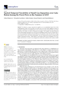 Spatial-Temporal Variability of Small Gas Impurities Over Lake Baikal During the Forest Fires in the Summer of 2019