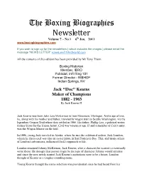 The Boxing Biographies Newsletter Volume 7 – No 1 6Th Jan, 2011