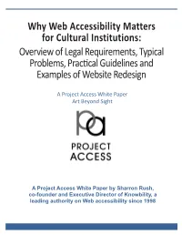 Why Web Accessibility Matters for Cultural Institutions: Overview of Legal Requirements, Typical Problems, Practical Guidelines and Examples of Website Redesign