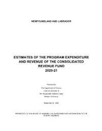 Estimates of the Program Expenditure and Revenue of the Consolidated Revenue Fund 2020-21