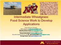 Intermediate Wheatgrass: Food Science Work To