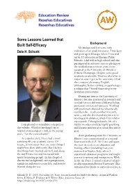 Some Lessons Learned That Built Self-Efficacy Background My Background Has Some Early Dale H