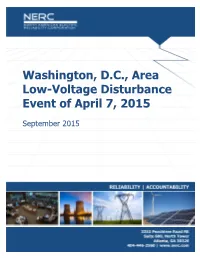Washington, D.C., Area Low-Voltage Disturbance Event of April 7, 2015