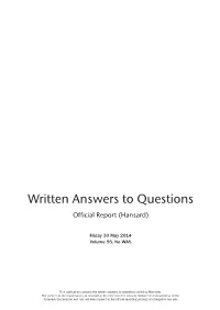 Written Answers to Questions Official Report (Hansard)