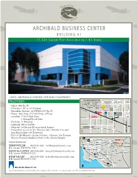Archibald Business Center Building #1 1 7 , 3 2 4 S Q U a R E F E E T a Vailable on 1