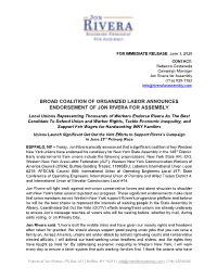 Broad Coalition of Organized Labor Announced Endorsement of Jon