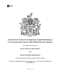 Critical Success Factors for the Application of Agile Methodology in IT Telecommunication Projects: a Mixed Method Research Approach