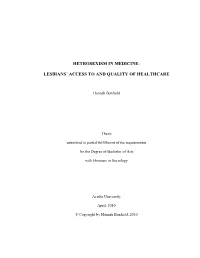 Lesbians' Access to and Quality of Healthcare