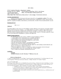 SYLLABUS CH 311 Analytical Chemistry (Quantitative Analysis