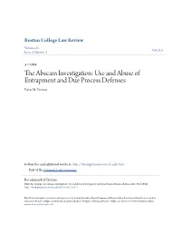 The Abscam Investigation: Use and Abuse of Entrapment and Due Process Defenses Patric M