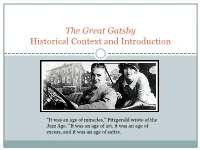 The Great Gatsby Historical Context and Introduction