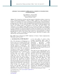 A Project Management Approach to a Highway Construction in Montenegro