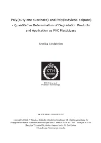 And Poly(Butylene Adipate) - Quantitative Determination of Degradation Products and Application As PVC Plasticizers