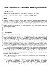 Arxiv:2009.00315V2 [Math.LO] 15 Sep 2020 Tarski's Undefinability Theorem and Diagonal Lemma