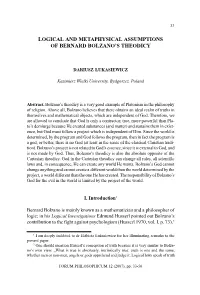 Logical and Metaphysical Assumptions of Bernard Bolzano’S Theodicy
