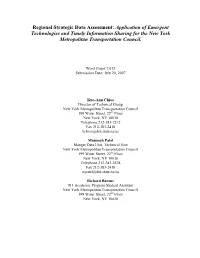 Regional Strategic Data Assessment: Application of Emergent Technologies and Timely Information Sharing for the New York Metropolitan Transportation Council