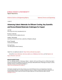Advancing Caloric Materials for Efficient Cooling: Key Scientific and Device-Related Materials Challenges for Impact