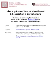 Kiva.Org: Crowd-Sourced Microfinance & Cooperation in Group Lending