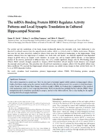The Mrna-Binding Protein RBM3 Regulates Activity Patterns and Local Synaptic Translation in Cultured Hippocampal Neurons