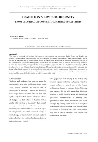 Tradition Versus Modernity from Culutral Discourse to Architectural Crisis