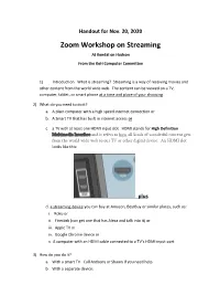 Zoom Workshop on Streaming at Kendal on Hudson