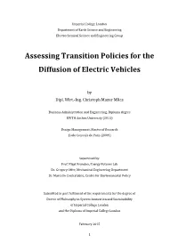 Assessing Transition Policies for the Diffusion of Electric Vehicles