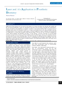 Laser and It's Application in Prosthetic Dentistry