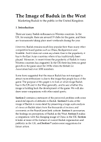 The Image of Baduk in the West Marketing Baduk to the Public in the United Kingdom