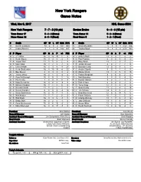 New York Rangers Game Notes