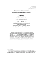 Conformal and Quasiconformal Realizations of Exceptional Lie Groups