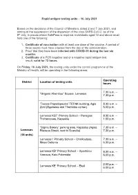 Rapid Antigen Testing Units – 16 July 2021