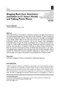 Annotative Journalism in IF Stone's Weekly and Talking Points Memo