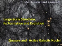 Large Scale Structure, Its Formation and Evolution Quasars and Active