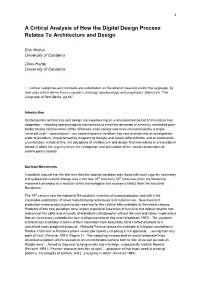 A Critical Analysis of How the Digital Design Process Relates to Architecture and Design