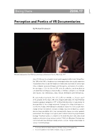Being There ZDOK.17 Perception and Poetics of VR Documentaries