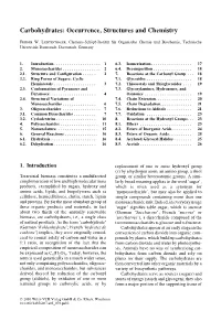 Carbohydrates: Occurrence, Structures and Chemistry