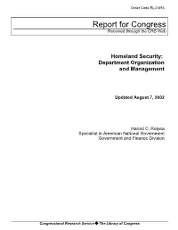 Homeland Security: Department Organization and Management