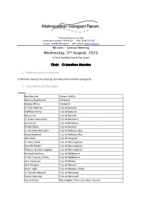 Wednesday, 5Th August, 2020 Virtual Meeting Hosted by Zoom