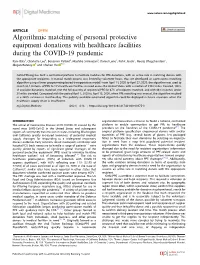 Algorithmic Matching of Personal Protective Equipment Donations with Healthcare Facilities During the COVID-19 Pandemic